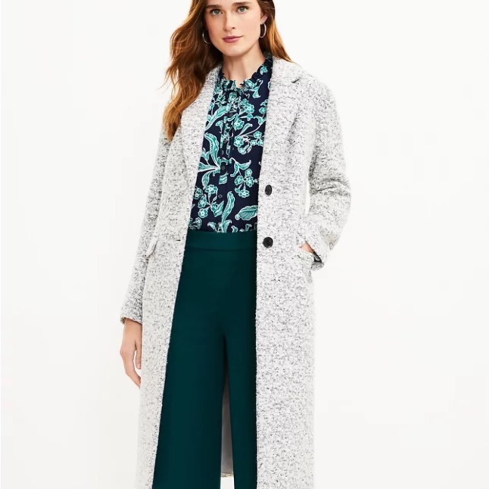 Boucle Two Button Long Trench Coat Black and Grey